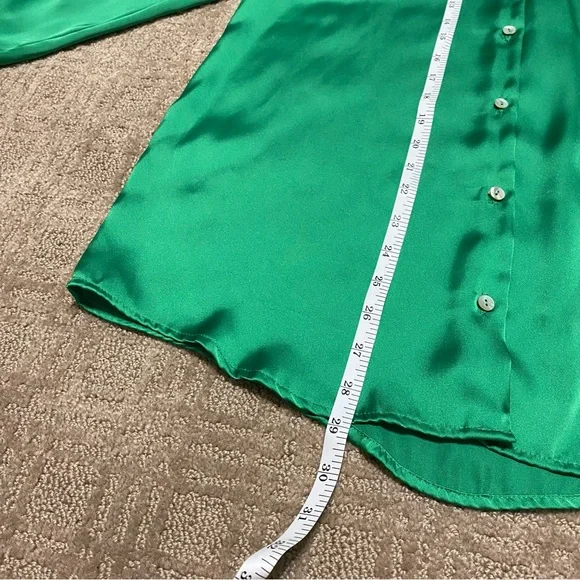 {Zara} Green Satin Style Oversized Button Down Blouse ~ Size XS - Picture 11 of 16